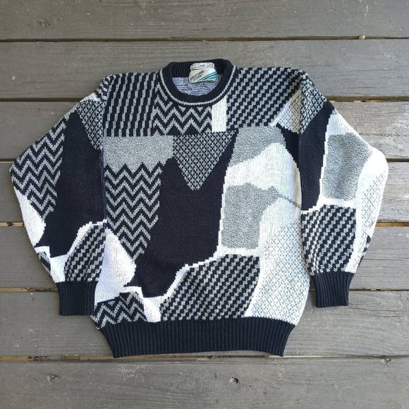 Vintage 80s 90s Uniform Code Geometric Abstract Sweater Men's Size Large - Picture 1 of 6